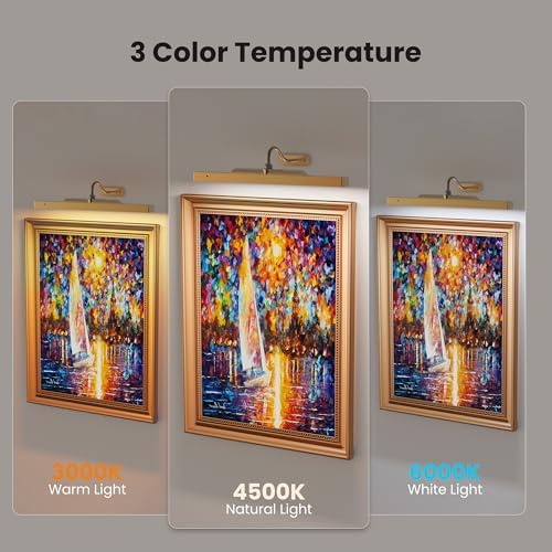 Wireless Picture Light Battery Operated, 1Pack Remote Control Painting Light with Timer, 13Hrs Service Life Art Display Light for Picture Frame Artworking Portrait, Poster, Photo, Mirror_Antique Gold