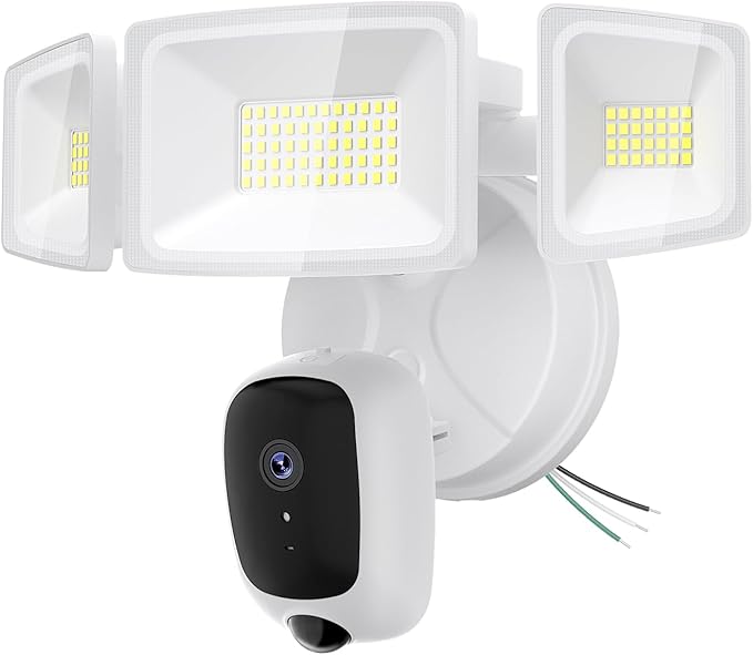 6500LM Floodlight Camera Hardwired, 2K HD Security Camera Outdoor with Motion-Activated, Color Night Vision, 24/7 Recording, 2-Way Audio, 2.4G WiFi, Built-in Siren, Works with Alexa & Google