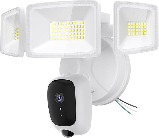 6500LM Floodlight Camera Hardwired, 2K HD Security Camera Outdoor with Motion-Activated, Color Night Vision, 24/7 Recording, 2-Way Audio, 2.4G WiFi, Built-in Siren, Works with Alexa & Google