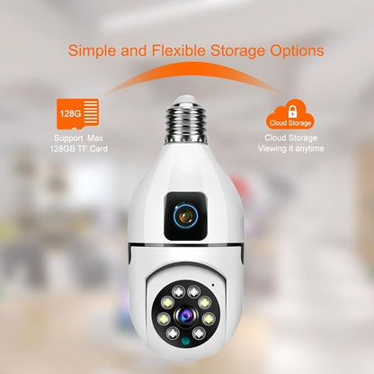6MP Dual-Lens Light Bulb Security Camera, TUYA Indoor 360° Pan/Tilt WiFi Cam with Auto Tracking, Color Night Vision, Motion Alerts, 2-Way Audio, Pet/Baby Monitor, E27 Socket