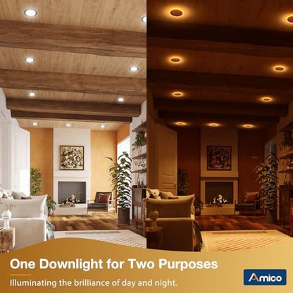 Amico 2 Pack 4 Inch LED Recessed Light with Night Light, 5CCT, Black