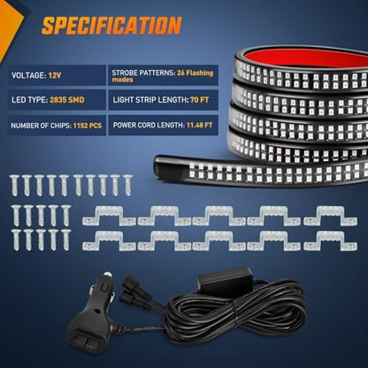 Nilight 2PCS 70 Inch Running Board LED Lights Strip Red Blue for Truck