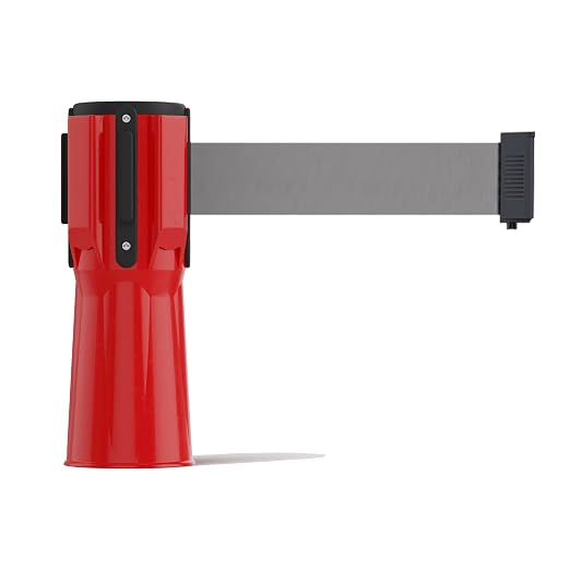 Trafford Industrial 11 ft Cone-Mounted Retractable Belt Barrier Red Case with Light Grey Belt