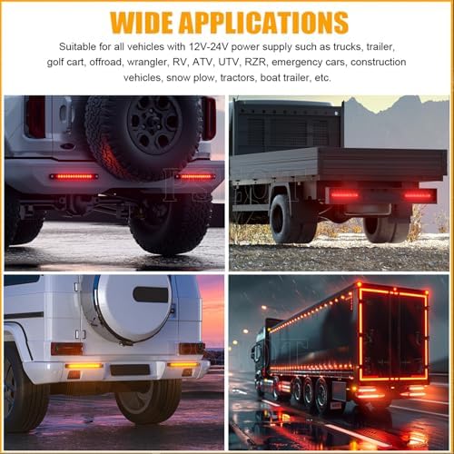 PSEQT 3 Color Trailer Tail Brake Stop Turn Signal Running LED Lights Bar Amber Red Blue Rear Identification Marker Waterproof Light Strip for Trailer Truck Pickup Offroad RV ATV UTV Bus Van, 2Pcs