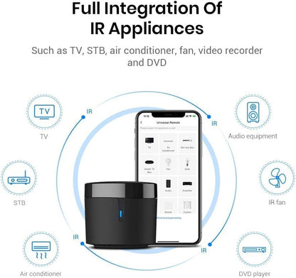 RM4 Mini IR Universal Remote Control with HTS2 Cable (Only 2.4 GHz Wi-Fi) Intelligent Home Automation WiFi Infrared Blaster for TV, Air Conditioning, STB Audio, Compatible with Alexa and Google Home.