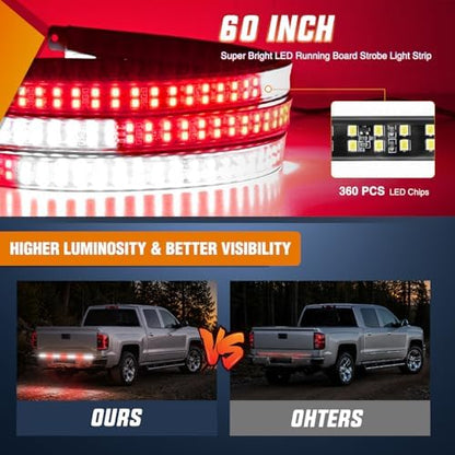 Nilight 60 Inch 360 LED Tailgate Strobe Light Strip Red White