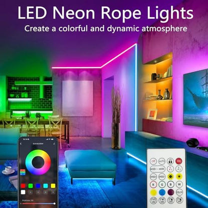 20Ft Neon Rope Lights,Flexible Led Rope Lights Control with App/Remote,Multiple Modes Rope Lights,IP65 Outdoor Waterproof,Music Sync Light Strip for Bedroom