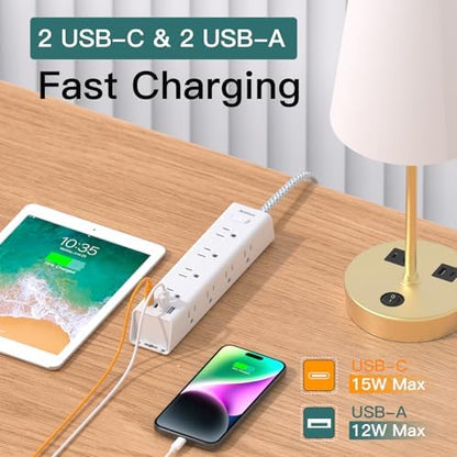 25FT Extra Long Extension Cord, Power Strip with 12 AC Outlets & 4 USB Port