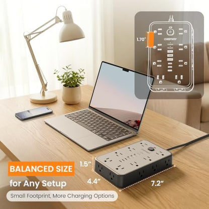 6 FT Surge Protector Power Strip with 6 USB, 16 Outlets, 2400J