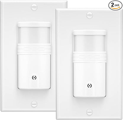 2 Pack, 3-Way Motion Sensor Light Switch (Not Single Pole), Neutral Wire Required, Indoor in-Wall Occupancy Sensor with Wall Plate, Adjustable Timer, Title 24, UL Certified, White