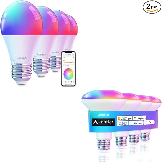 Linkind Matter Smart BR30 Bulbs 4-Pack & WiFi A19 4-Pack