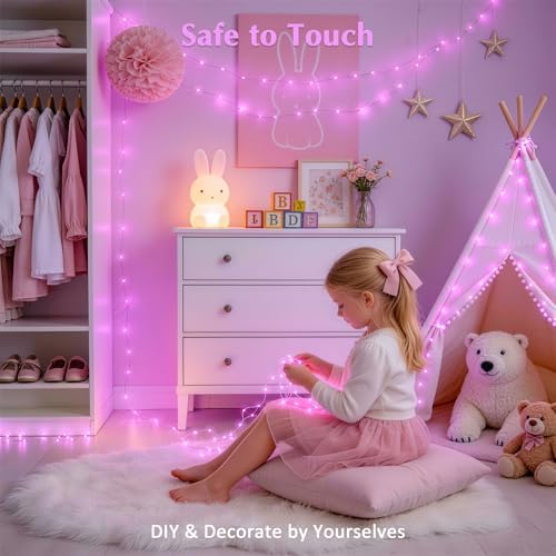 JMEXSUSS Pink Fairy Lights Plug in, 33ft 100 LED Pink String Lights Indoor