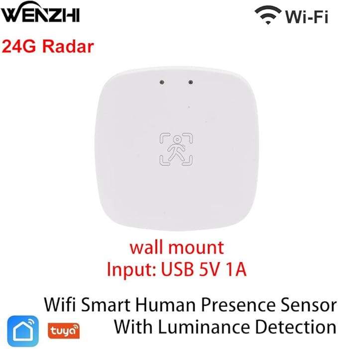 Presence Sensor, WenzhiIoT Smart Motion Sensor WiFi 24 GHz Radar MmWave Presence Sensor Movement Body Motion Detection with Luminance/Distance Tuya Smart Life Home