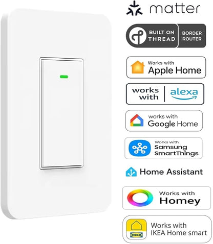 Switch (Matter) Smart Switch, App & Voice Control, Thread, Works with Apple Home, Alexa, Google Home, SmartThings, 100% Privacy, requires Thread Border Router, Neutral Wire Required