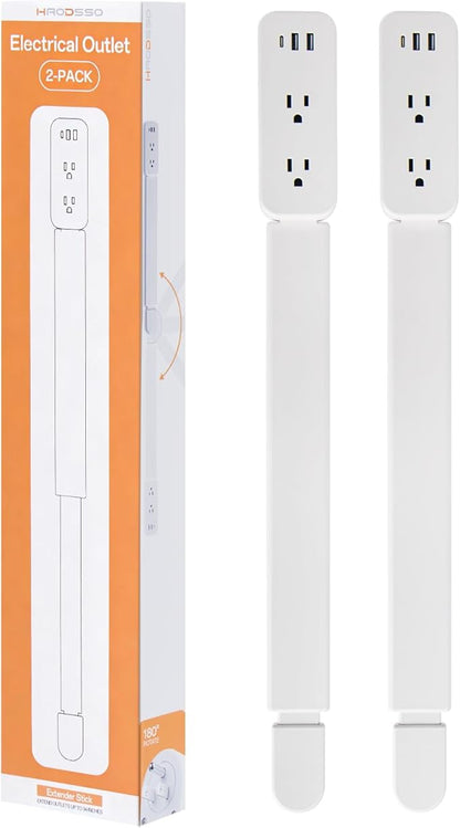 Electrical Outlet Extender Stick - Features USB-A, USB-C and 2 AC Outlets, Extends 22"-34", Rotates 180° Access Hard-to-Reach Outlets, Wall Plug Power Socket Expander Nightstands, Sofa, Desks and More