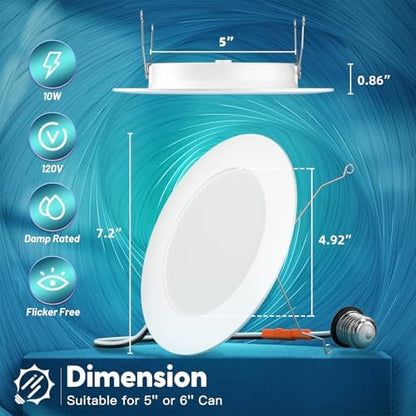 FREELICHT 4 Pack Retrofit LED Recessed Lighting 6 Inch, 5CCT, White