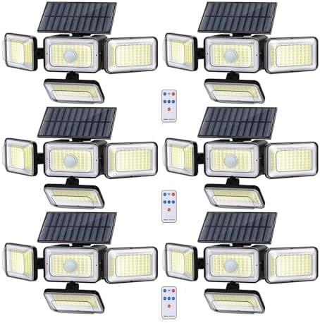 Solar Lights Outdoor, 288 LED 2800LM Motion Sensor Outdoor Light with Remote Control, 4 Heads IP65 Waterproof Solar Flood Security Lights for Outside Patio Wall -6PACK