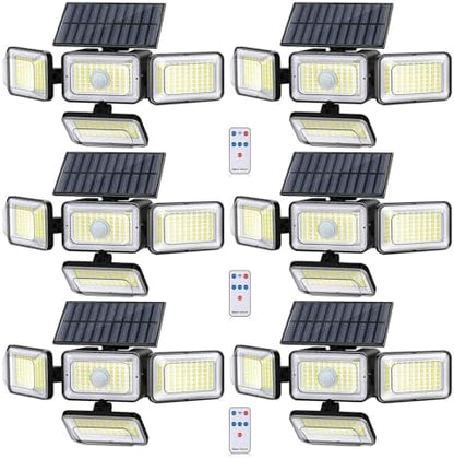 Solar Lights Outdoor, 288 LED 2800LM Motion Sensor Outdoor Light with Remote Control, 4 Heads IP65 Waterproof Solar Flood Security Lights for Outside Patio Wall -6PACK