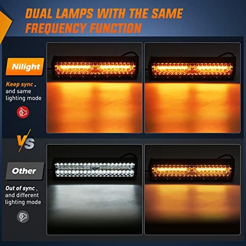 Nilight 12inch Amber White Strobe 6 Modes 300W LED Light Bar