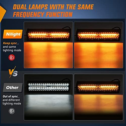 Nilight 12inch Amber White Strobe 6 Modes 300W LED Light Bar