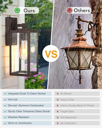 VIANIS Bronze Large Dusk to Dawn Porch Lights Outdoor, Easy to Install