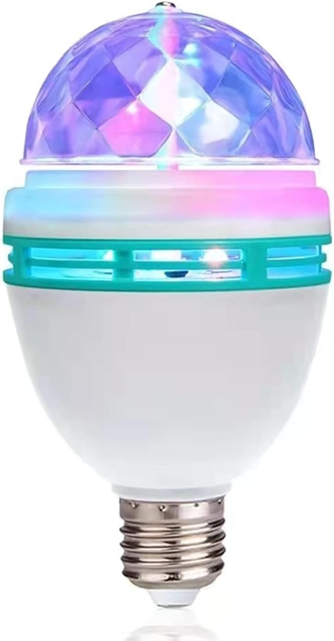 Luqeeg E27 Disco Light Bulb, Color Changing Light Bulb, Rotating RGB Party Light Lamp, LED Strobe Bulb Strobe Light, Crystal Disco Bulb for Disco, Birthday, Party, Bar, Karokee,