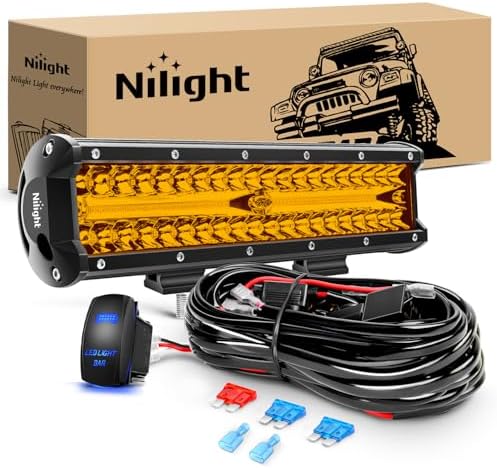Nilight Led Light Bar 12 Inch Amber 300W Spot Flood Combo Waterproof Triple Rows Off Road Fog Light with 5Pin Rocker Switch Wiring Harness Kit-1 Lead