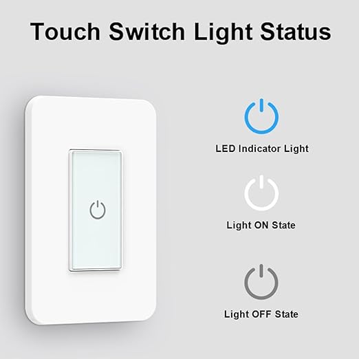 Nexete Smart Light Switch,2.4GHz Wi-Fi Single Pole Touch Switch, Timmer Voice & Smart Life App Control,Compatible with Alexa Google Assistant,Neutral Wire Required,White(Single Switch)