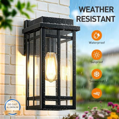 12'' Outdoor Wall Lights 2 Packs, Black Porch Light Outdoor Lighting