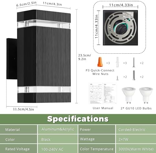JYV Dusk to Dawn Square Outdoor Wall Lights, Up and Down Porch Lights,Black