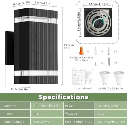 JYV Dusk to Dawn Square Outdoor Wall Lights, Up and Down Porch Lights,Black