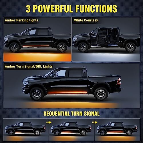 Nilight Truck LED Running Board Lights 2PCS 70 Inch LED Side Maker Light with 216 LEDs White Courtesy Light & Sequential Amber Turn Signal Lighting Strips for Extended & Crew Cab Trucks Pickup