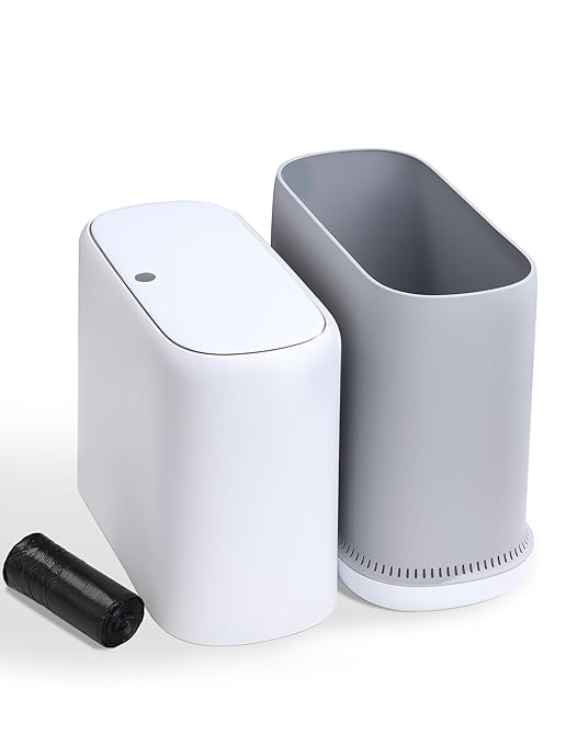 Bathroom Trash Can with Lid, Slim 3.3 Gallon Vacuum adsorption Garbage Bin, Narrow Press Top Waste Basket for Odor Control & Dog Proof for Bathroom Bedroom Office Home