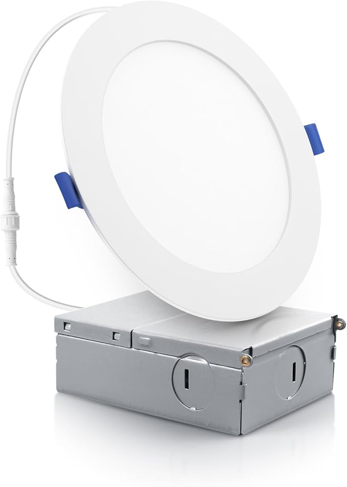 ECOELER 6 Inch Slim Recessed Lighting with Junction Box, Dimmable Recessed Can Lights, 5000K Daylight, 12W 1100Lm Dimmable LED Downlight, ETL & FCC Listed