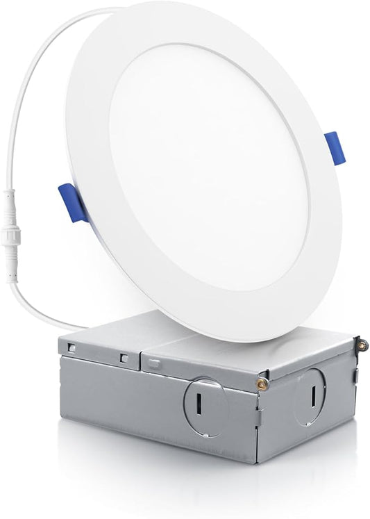 ECOELER 6 Inch Slim Recessed Lighting with Junction Box, Dimmable Recessed Can Lights, 5000K Daylight, 12W 1100Lm Dimmable LED Downlight, ETL & FCC Listed