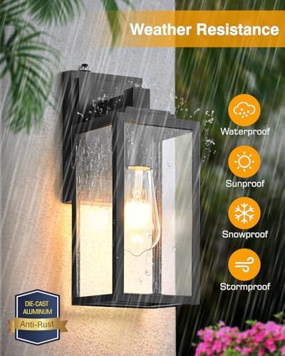 VIANIS 2 Pack Dusk to Dawn Sensor Outdoor Wall Lighting, Anti-Rust, Black