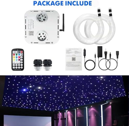 AMKI High Brightness Dual Color 32W Twinkle 2000pcs 0.03in 16.4ft Fiber Optic Starlight Headliner Kits RGBW Sound Activated APP/Remote Control for Movie Theater Home Ceiling Decor