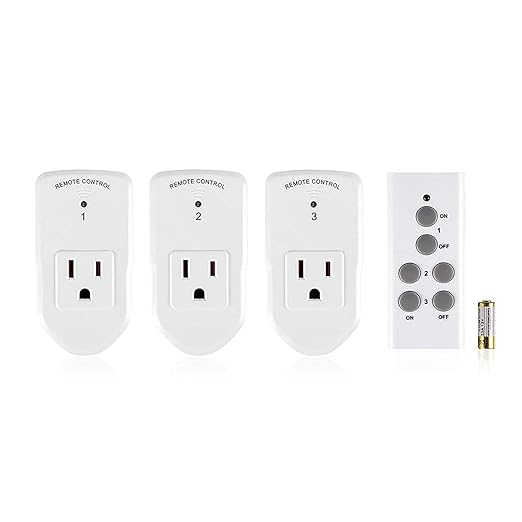 BN-LINK Wireless Remote Control Outlet Electrical Switch for Lights, Fans, Christmas Lights, Small Appliance, 100ft Long Range White (Learning Code, 3 Outlets +1 Remote) 1200W/10A, ETL & FCC Certified