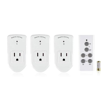 BN-LINK Wireless Remote Control Outlet Electrical Switch for Lights, Fans, Christmas Lights, Small Appliance, 100ft Long Range White (Learning Code, 3 Outlets +1 Remote) 1200W/10A, ETL & FCC Certified