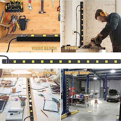 12 Outlet Industrial Long Power Strip Wide-Spaced Outlets with 15Ft Cord