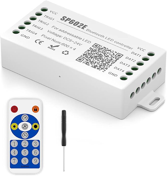 BTF-LIGHTING WS2812B WS2811 WS2813 WS2815 1903 SP602E Bluetooth Controller with 4 Signal Outputs for LED Module Pixel Strip String Light Andriod iOS APP/RF Remote/Trigger Control