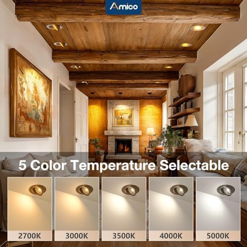 Amico 6 Pack 4 Inch Black 5CCT Gimbal LED Recessed Ceiling Light