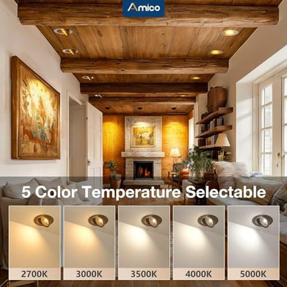 Amico 6 Pack 4 Inch Black 5CCT Gimbal LED Recessed Ceiling Light