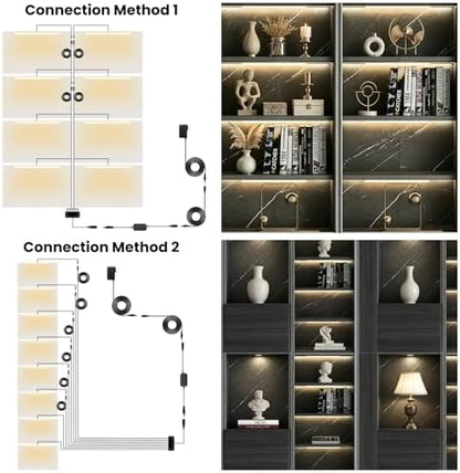 Black Shelf Lights, LED Bookcase Lighting Compatible with Alexa, WiFi Dimmable 2700K Under Shelf Lighting for Bookshelf, Display Case, Cabinets with App, Remote, Memory Function (8Pack 12In)