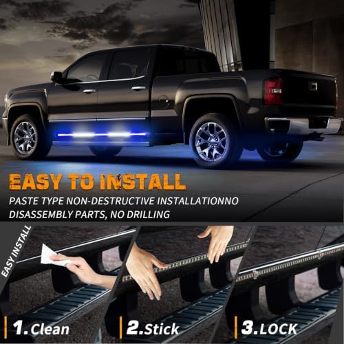 XRIDONSEN 2PCS 60 inch Blue White Emergency Lights Running Board Lights