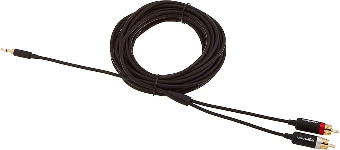 Amazon Basics 3.5mm Stereo Audio Cable to 2 RCA Adapters for Amplifiers, Smartphone, Tablet, Active Speakers with Corrosion-Resistant Gold-Plated Plugs, 25 Feet/7.6 m, Black