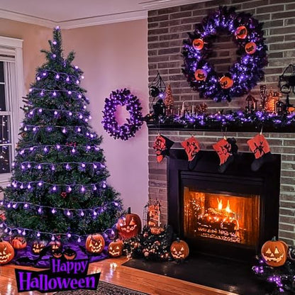 JMEXSUSS 100 LED Purple Globe String Lights Battery Operated with 8 Modes