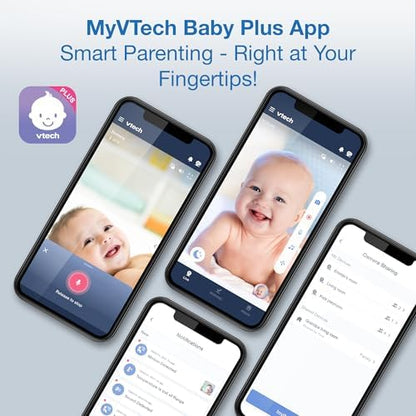 VTech Smart WiFi Baby Monitor, 2 Cameras – See Both Rooms at Home or from Anywhere, Free App, 1080p Split Screen, 5" HD Screen, Pan-Tilt-Zoom, Night Vision | VM901-2