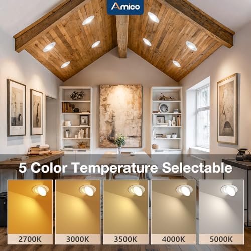 Amico 6 Pack 3 Inch 5CCT Gimbal LED Recessed Ceiling Light