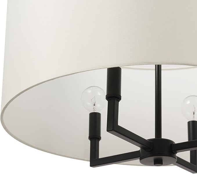 Globe Electric 67000065 4-Light Chandelier, Matte Black, Beige Fabric Shade, Modern Hanging Light for Kitchen Island, Dining Room Table or Hallway, Candelabra Base, Dimmer Switch Compatible